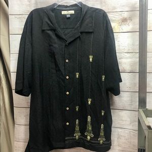 Tommy Bahama black silk w/ embroidered pineapples
